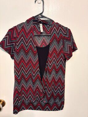 Perception Concept Red Black Chevron 2-in-1 Blouse Medium Layered Look Top